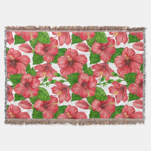 Rood hibiscus waterverf patroon deken (Voorkant)