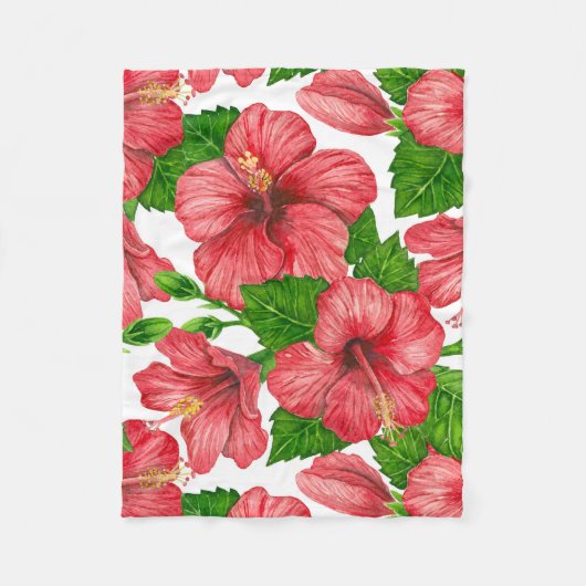Rood hibiscus waterverf patroon fleece deken (Voorkant)