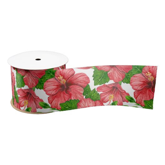 Rood hibiscus waterverf patroon lint (Spoel)