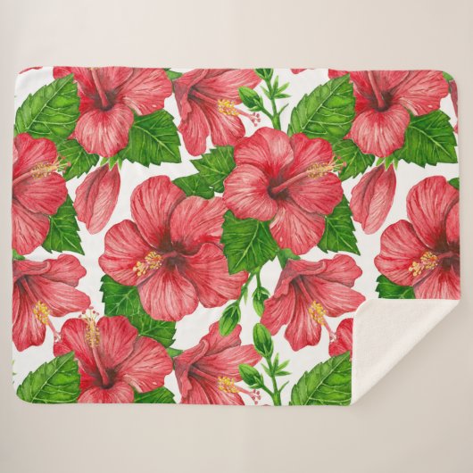Rood hibiscus waterverf patroon sherpa deken (Voorkant (horizontaal))