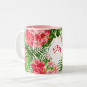  rood hibiscuspatroon Monogram Mok (Voorkant links)