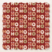 Rood Ho Ho Gingerbread Cookie Kerstmis Kartonnen Onderzetters (Voorkant)