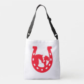 Rood Hoefijzer meisje en paarden Crossbody Tas (Achterkant)