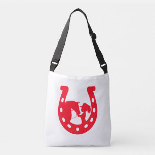 Rood Hoefijzer meisje en paarden Crossbody Tas