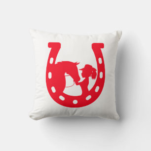 Rood Hoefijzer meisje en paarden Kussen
