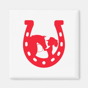 Rood Hoefijzer meisje en paarden Magneet