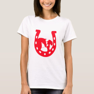 Rood Hoefijzer meisje en paarden T-shirt