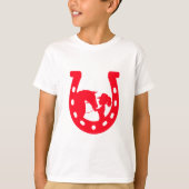 Rood Hoefijzer meisje en paarden T-shirt (Voorkant)