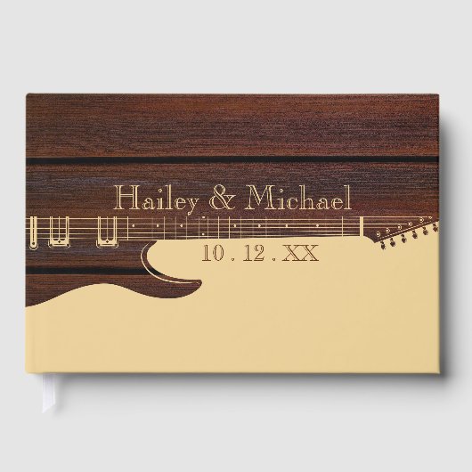 Rood Hout & Bruin Gitaar Bruiloft Gastenboek (Voorkant)