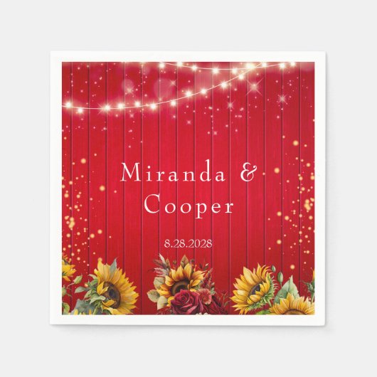 Rood Hout Rozen en Zonnebloemen Bruiloft Servet (Voorkant)