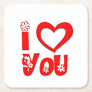 Rood I Love You Minimalistisch Hart Papieren Onder Vierkante Kartonnen Onderzetter