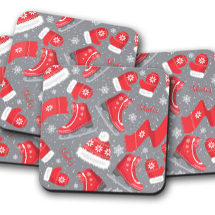 Rood ijs Schaatsen kerstkurk Onderzetter set