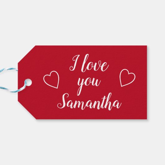 Rood Ik hou van je persoonlijke naam Cadeaulabel (Achterkant Horizontaal)
