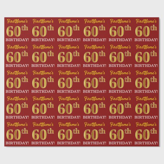 Rood, Imitatie Goud Kijk "60e VERJAARDAG" Cadeaupapier (Vlak)