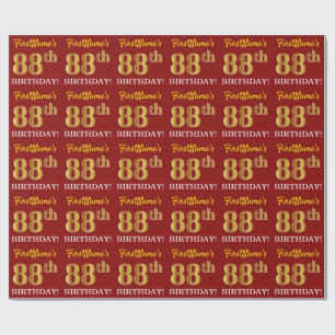 Rood, Imitatie Goud Kijk "88e VERJAARDAG" Cadeaupapier