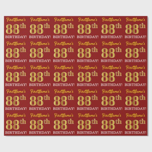 Rood, Imitatie Goud Kijk "88e VERJAARDAG" Cadeaupapier (Vlak)