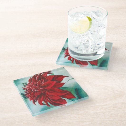 Rood in drijfmest glazen onderzetter (Schuin)