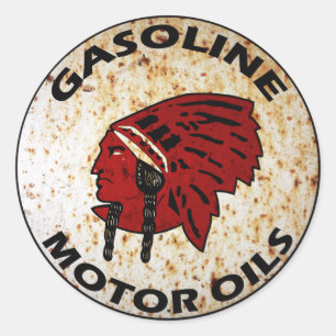 Rood Indische Gasoline  bord verstopte vaten. Ronde Sticker