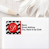 Rood Initiaal Monogram zwart/wit Zizzag Chevron Etiket (Insitu)