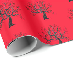 Rood Inpakpapier met Bomen - Kies Kleur