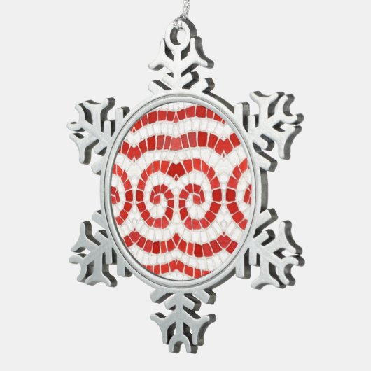 ROOD IONISCH MOZAÏEK Pewter Sneeuwvlok Ornament (Rechts)