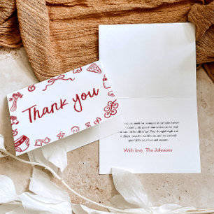 Rood Italiaans Hand getrokken Baby shower Dankjewe Bedankkaart