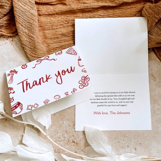 Rood Italiaans Hand getrokken Baby shower Dankjewe Bedankkaart