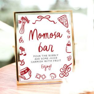 Rood Italiaans handgetekend Pizza Pasta Momosa Bar Poster