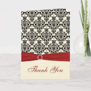Rood, Ivoor, en Zwarte Damask Dank u kaart