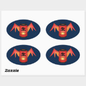 Rood Japans Papier Lantaarn Ghost Yokai Ovale Sticker (Vel)
