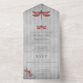 Rood Jeweled Dragonfly Bruiloft All In One Uitnodiging (Binnen)
