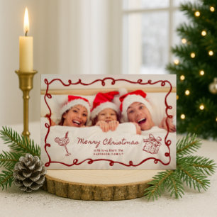 Rood kader, gestreepte familiefoto Kerstmis Kaart