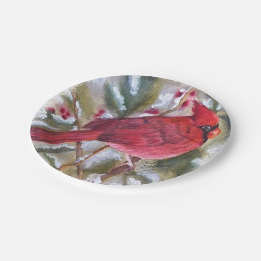 Rood kardinaal kerstfeest papieren bordje (Gekanteld)