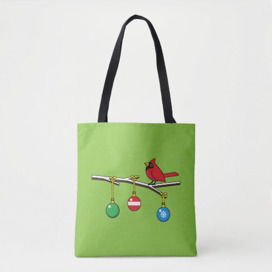 Rood kardinaal op kerstbaltak draagtas (Voorkant)