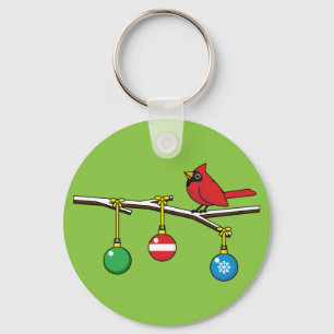 Rood kardinaal op kerstbaltak sleutelhanger