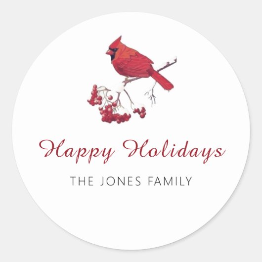 Rood kardinaal Prettige feestdagen Kerstmis Ronde Sticker (Voorkant)