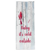 Rood kardinaal vogel in snowy Birch-boomcitaat Wijn Cadeautas (Achterkant)