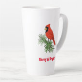 Rood kardinaal vogel op pijnboom latte mok (Rechterhoek)