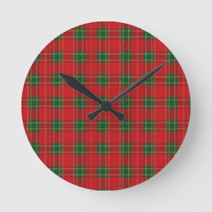 Rood Kerst Plaid Patroon   Gezellige Kerstontwerp  Ronde Klok