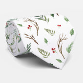 Rood kerstbessen en bladpatroon stropdas (Opgerold)