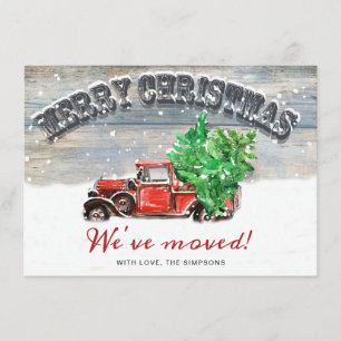 Rood kerstBoerderij Truck Rustic Moving Aankondiging