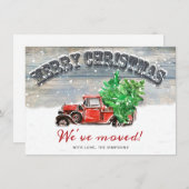 Rood kerstBoerderij Truck Rustic Moving Aankondiging (Voorkant / Achterkant)