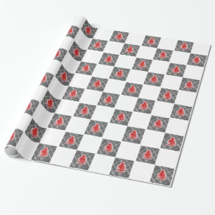 Rood kerstboomkerstmis Gecontroleerde ontwerpfeest Cadeaupapier