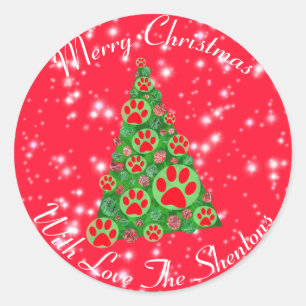 Rood kerstboomrood met rode stier ronde sticker