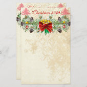 Rood kerstboomsterren verhit Damask Garland Briefpapier (Voorkant / Achterkant)