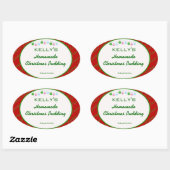 Rood kerstetiket ovale sticker (Vel)