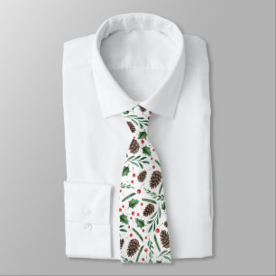 Rood kerstfeest Berry Pinecone Pattern Holiday Stropdas