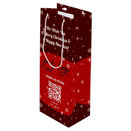 Rood kerstfeest Business Logo QR-code Snowflake Wijn Cadeautas (Voorkant Gekanteld)