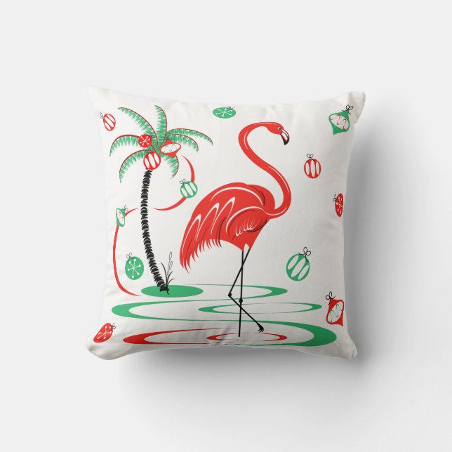 Rood kerstfeest Flamingo Baubles groen vierkant Kussen (Voorkant)