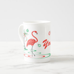 Rood kerstfeest Flamingo Name bone china Porselein Kop